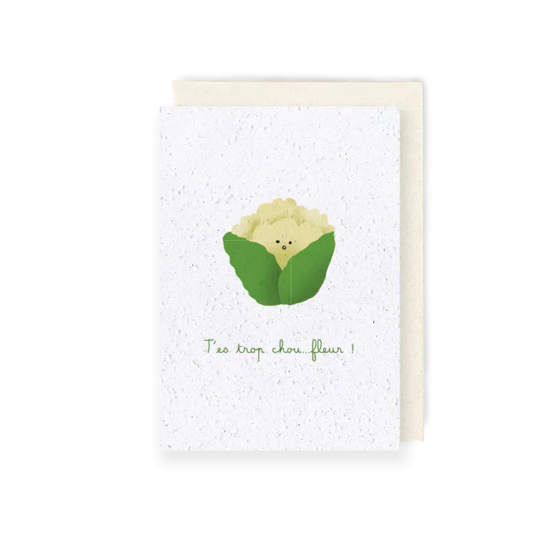 Carte à planter « T’es trop choux fleur » – Mot doux | Papier Fleur