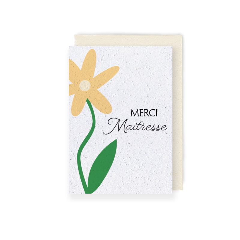 Carte à planter Merci Maîtresse – fabriquée à Paris avec enveloppe