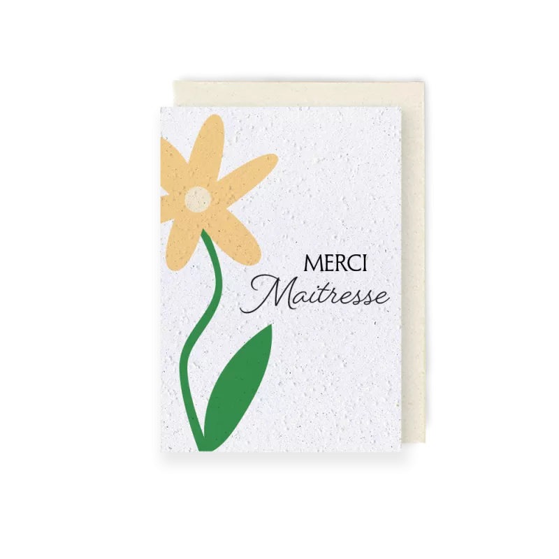 Carte à planter Merci Maîtresse – fabriquée à Paris avec enveloppe