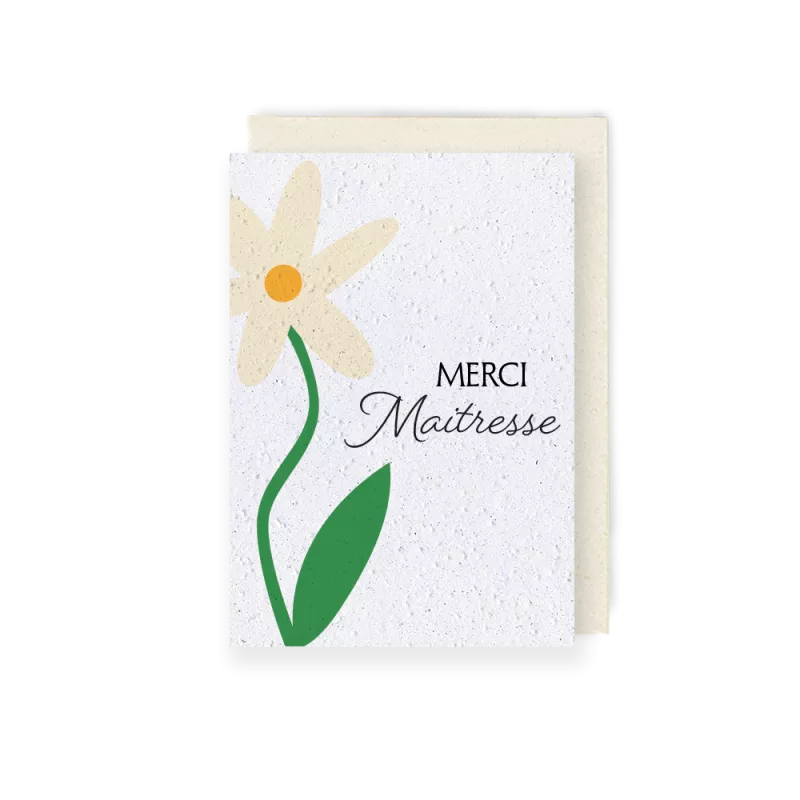 Carte à planter « Merci Maitresse authentique » – fabriquée à Paris avec enveloppe