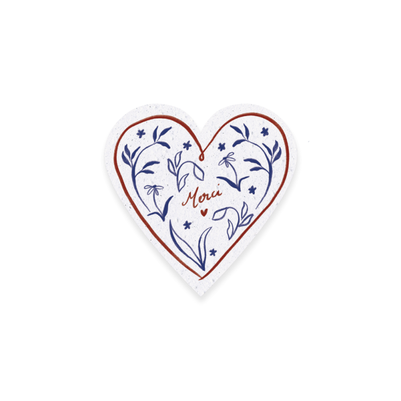 Carte cœur à planter "merci", cadeau fin d’année maîtresse ou maître.