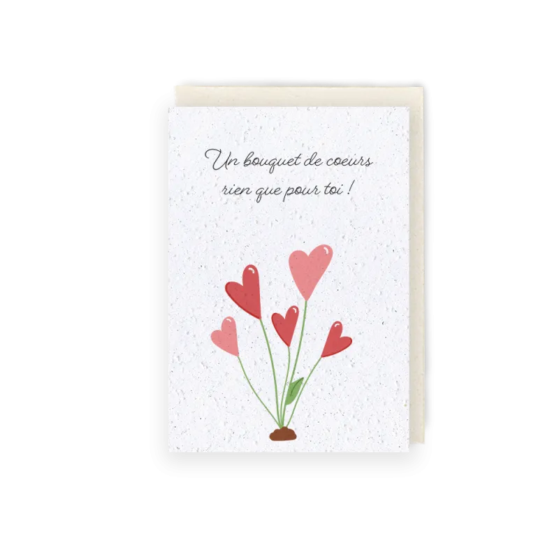 Carte à planter - Bouquet de coeurs | Papierfleur.fr, le papier qui fleurit