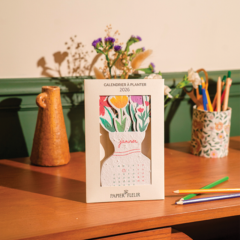Calendrier à planter 2026 – modèle « Bouquet fleuri », composé de 6 feuillets bimestriels en papier ensemencé.
