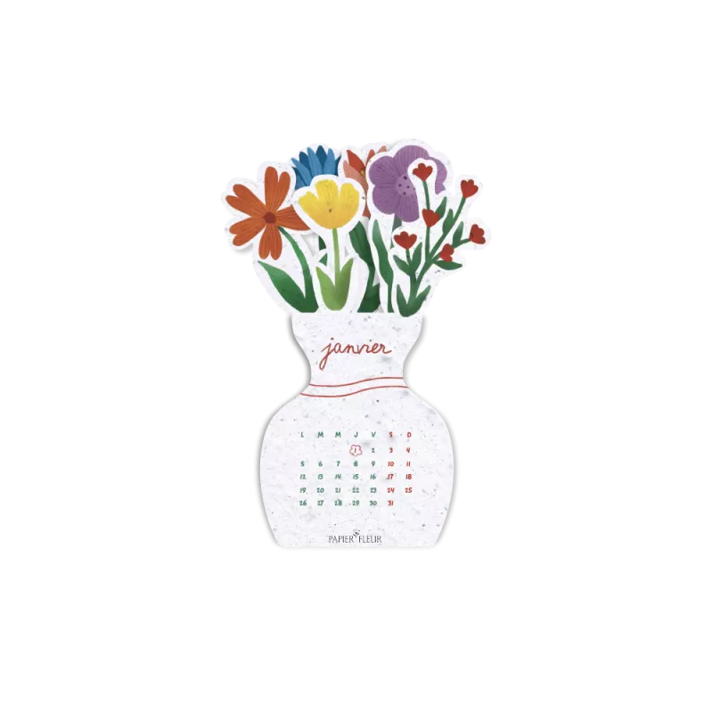 Calendrier à planter 2026 – modèle « Bouquet fleuri », composé de 6 feuillets bimestriels en papier ensemencé.