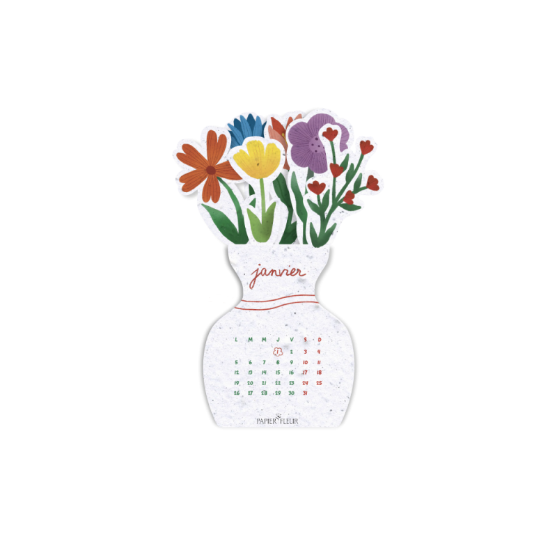 Calendrier à planter 2026 – modèle « Bouquet fleuri », composé de 6 feuillets bimestriels en papier ensemencé.