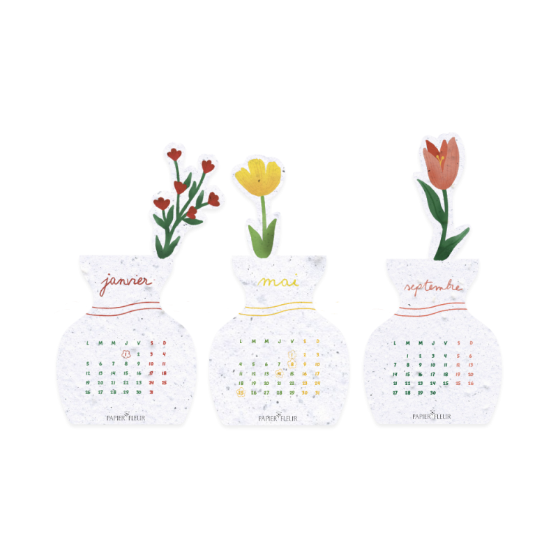 Calendrier à planter 2026 – modèle « Bouquet fleuri », composé de 6 feuillets bimestriels en papier ensemencé.