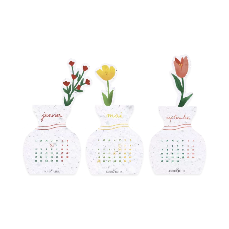 Calendrier à planter 2026 – modèle « Bouquet fleuri », composé de 6 feuillets bimestriels en papier ensemencé.