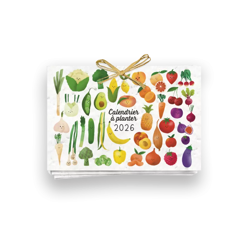 Calendrier à planter 2026 « Fruits et légumes » – 13 feuillets, 13 variétés de graines différentes.