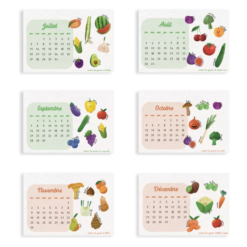 Calendrier à planter 2026 « Fruits et légumes » – 13 feuillets, 13 variétés de graines différentes.