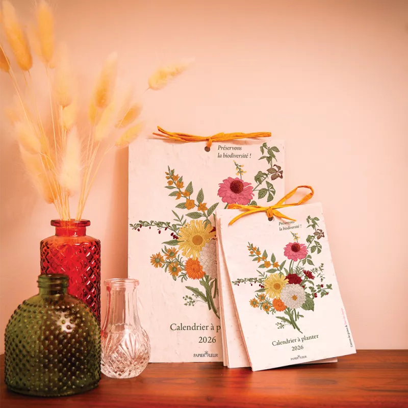 Calendrier à planter 2026 « Biodiversité » – 13 feuillets ensemencés, 13 graines différentes à semer.