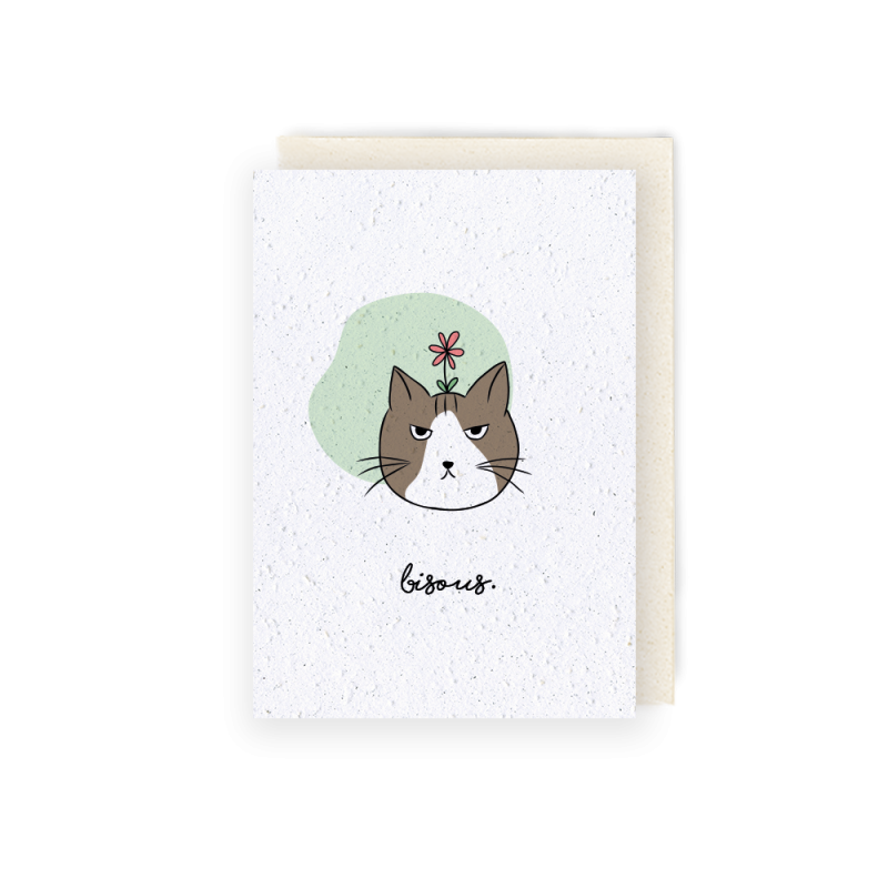 Carte à planter chat - Bisous. | Papierfleur.fr, le papier qui fleurit