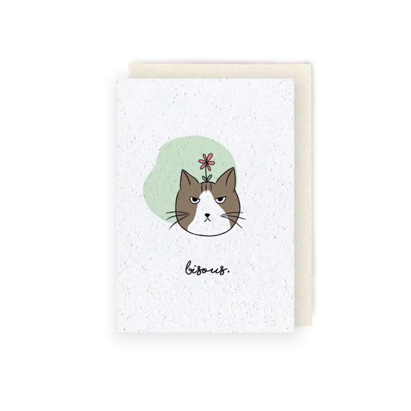 Carte à planter chat - Bisous. | Papierfleur.fr, le papier qui fleurit