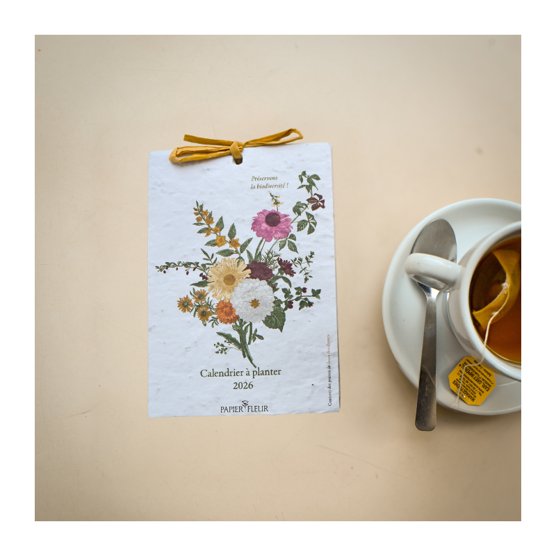Calendrier à planter 2026 « Biodiversité » – 13 feuillets ensemencés, 13 graines différentes à semer.
