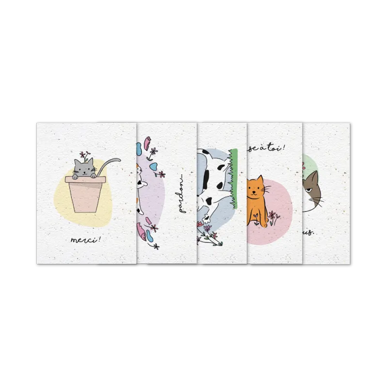 Lot de Cartes à planter - Chats ! | Papierfleur.fr, le papier qui fleurit