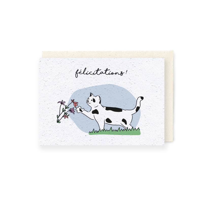 Carte à planter chat - Félicitations ! | Papierfleur.fr, le papier qui fleurit