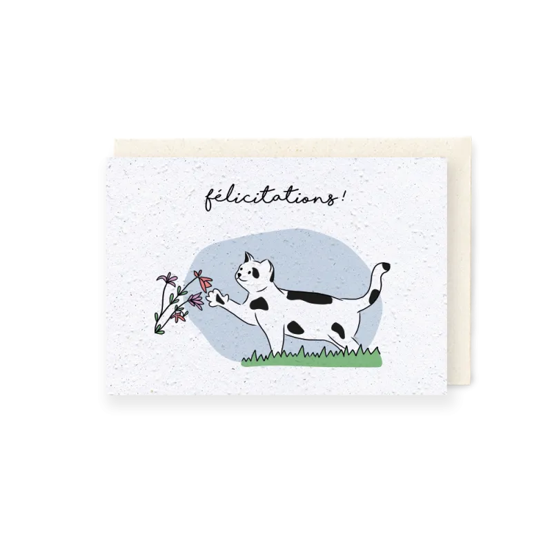 Carte à planter chat - Félicitations ! | Papierfleur.fr, le papier qui fleurit