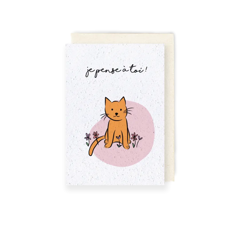 Carte à planter chat - Je pense à toi | Papierfleur.fr, le papier qui fleurit