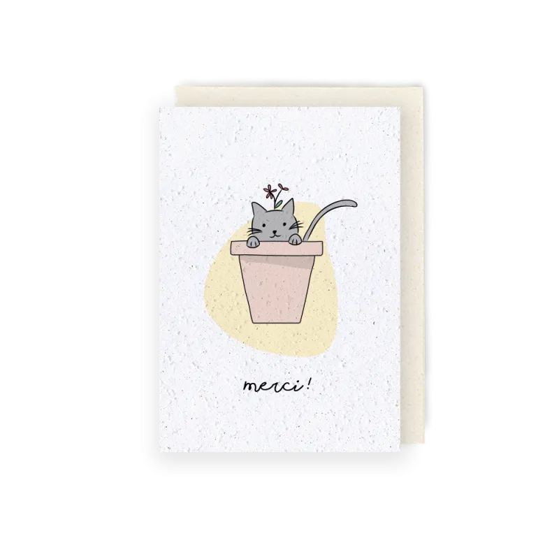 Carte à planter chat - Merci ! | Papierfleur.fr, le papier qui fleurit