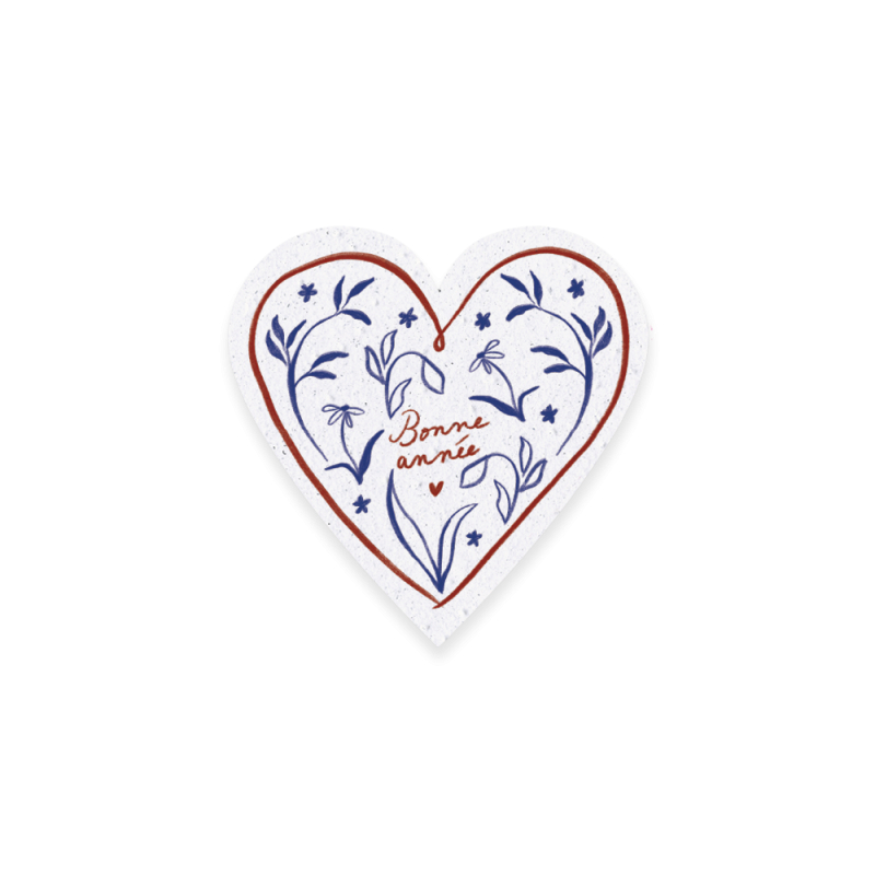 Carte à planter cœur “Merci” rouge et bleu | Papier Fleur