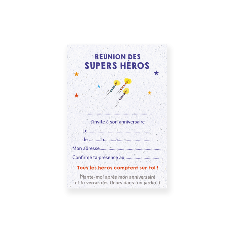 Invitation d'anniversaire superboy | Papierfleur, le papier qui fleurit
