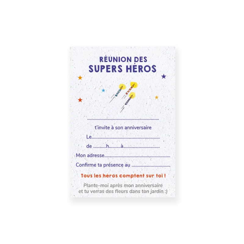 Invitation d'anniversaire superboy | Papierfleur, le papier qui fleurit