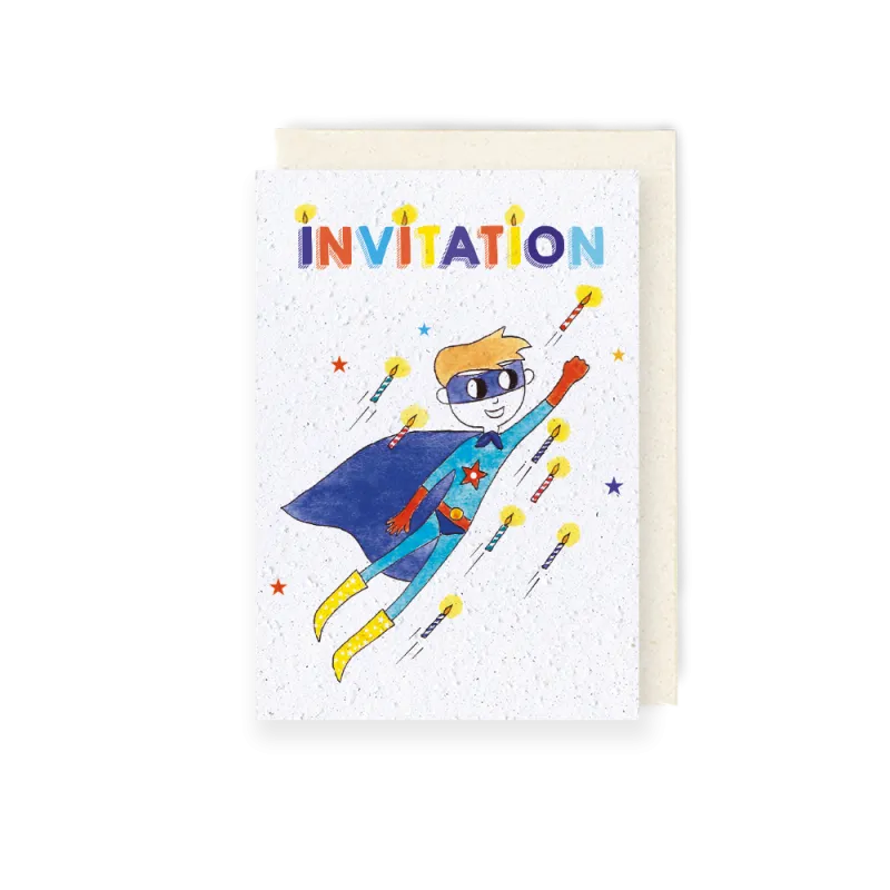 Invitation d'anniversaire superboy | Papierfleur, le papier qui fleurit