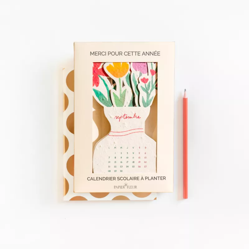 Offrez un calendrier scolaire à planter 2026-2027 sous forme de bouquet fleuri.