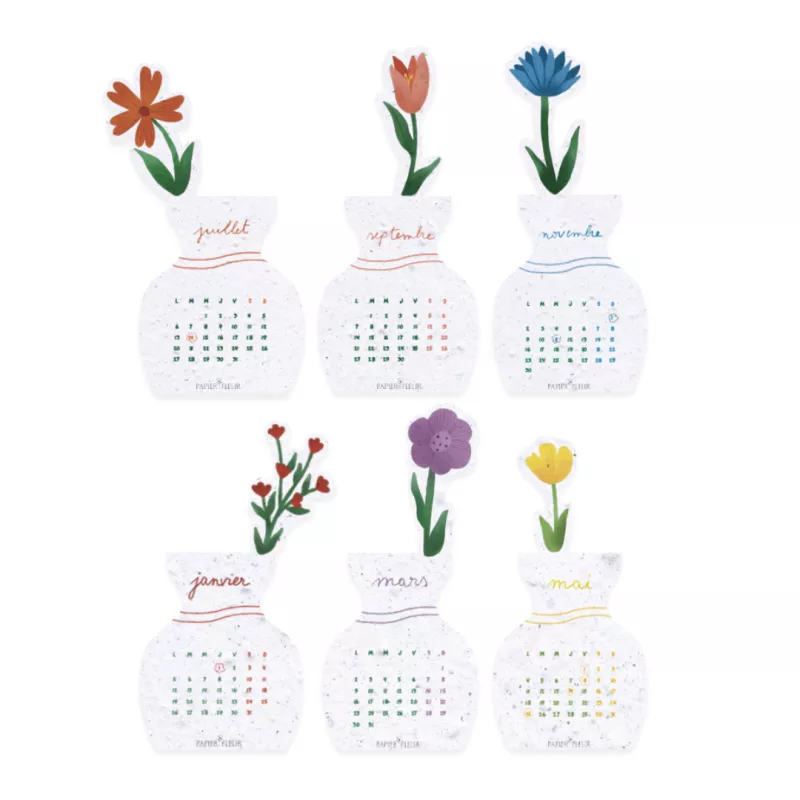 Offrez un calendrier scolaire à planter 2026-2027 sous forme de bouquet fleuri.