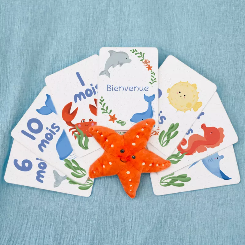 Revivez la tendresse de la première année avec nos cartes étapes bébé « Sous l'océan ».