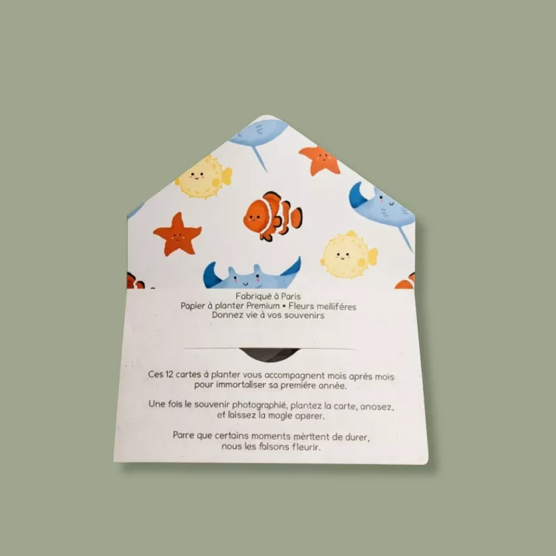 Revivez la tendresse de la première année avec nos cartes étapes bébé « Sous l'océan ».
