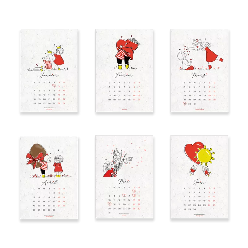 Calendrier à planter 2027, 13 feuilles ensemencées avec 13 graines différentes