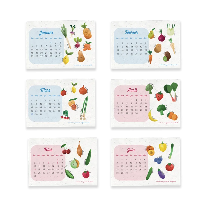 Ce calendrier à planter 2027 « Fruits et légumes » illustre chaque mois les fruits et légumes de saison.