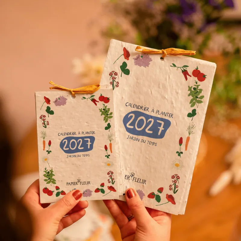 Calendrier à planter 2027 « Jardin du temps », 13 feuilles ensemencées & 13 graines différentes