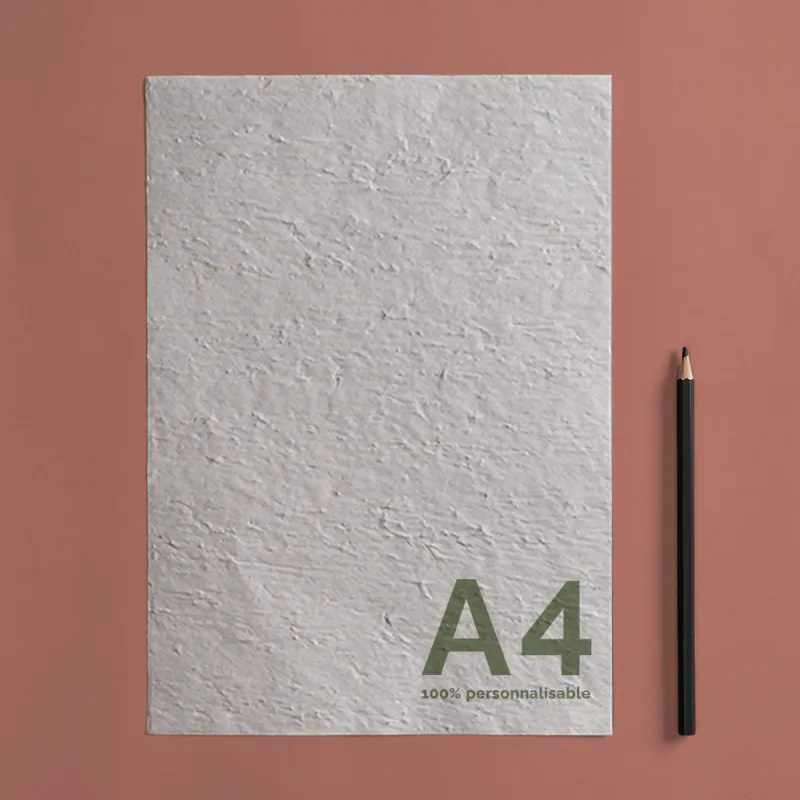 Impression 100% personnalisée sur papier ensemencé - Format 21 × 29,7 cm. Plume