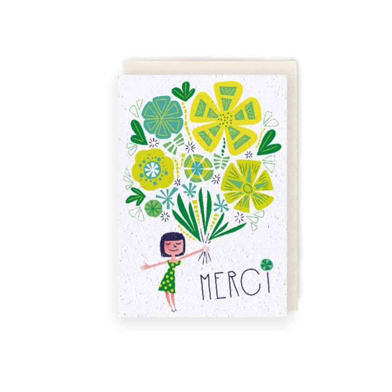 Carte à planter - Merci Rétro fille | Papierfleur.fr, le papier qui fleurit