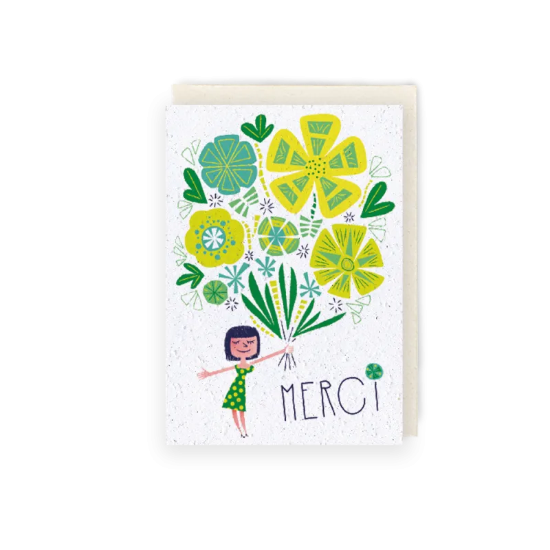 Carte à planter - Merci Rétro fille | Papierfleur.fr, le papier qui fleurit