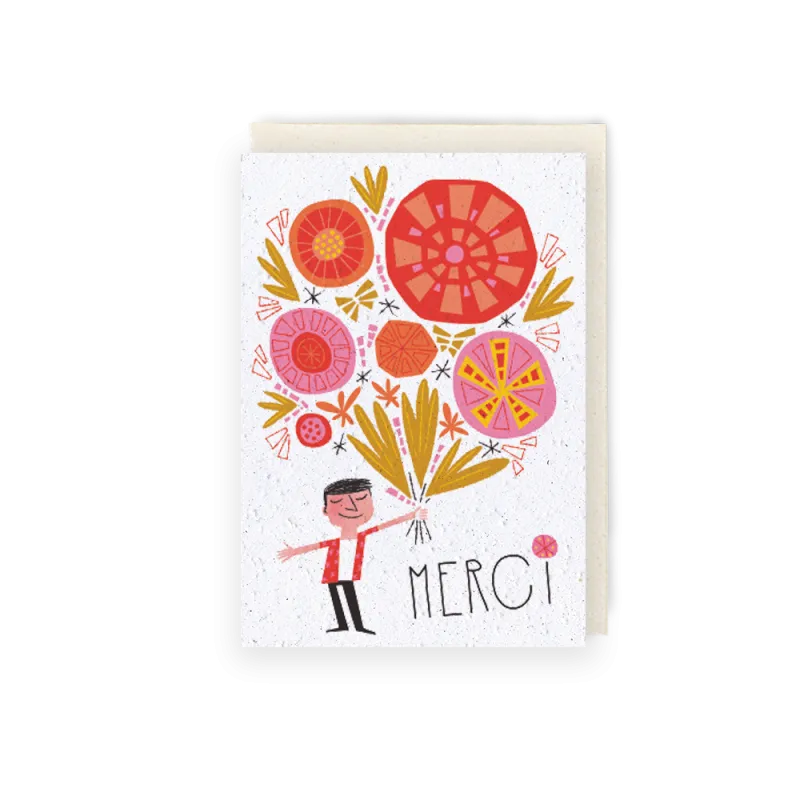 Carte à planter - Merci Rétro garçon | Papierfleur.fr, le papier qui fleurit