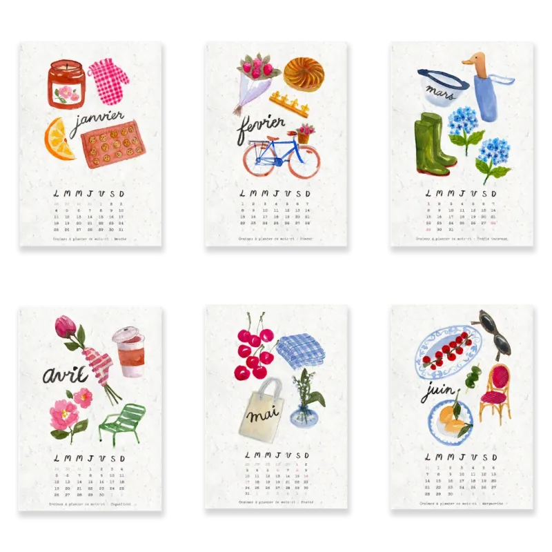 Calendrier à planter 2027 « Une année couleur aquarelle », 13 feuilles à planter & 13 graines différentes