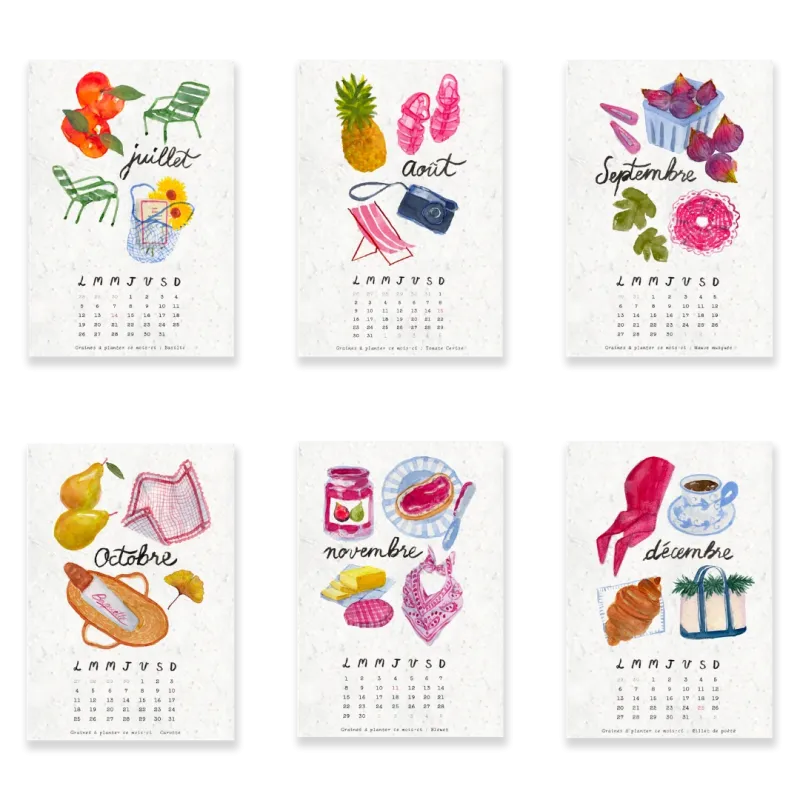 Calendrier à planter 2027 « Une année couleur aquarelle », 13 feuilles à planter & 13 graines différentes