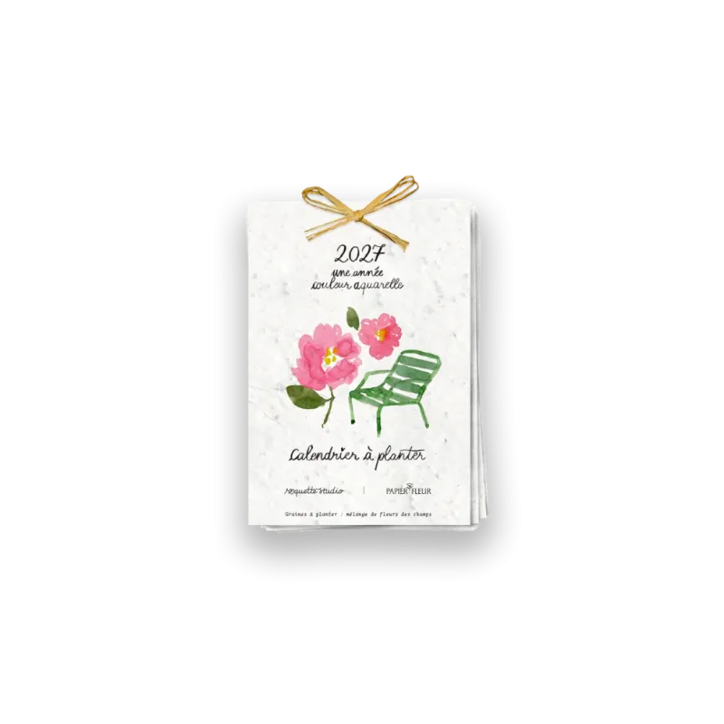 Calendrier à planter 2027 « Une année couleur aquarelle », 13 feuilles à planter & 13 graines différentes
