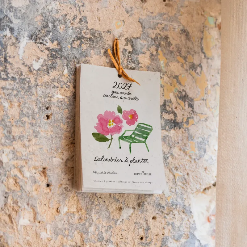 Calendrier à planter 2027 « Une année couleur aquarelle », 13 feuilles à planter & 13 graines différentes