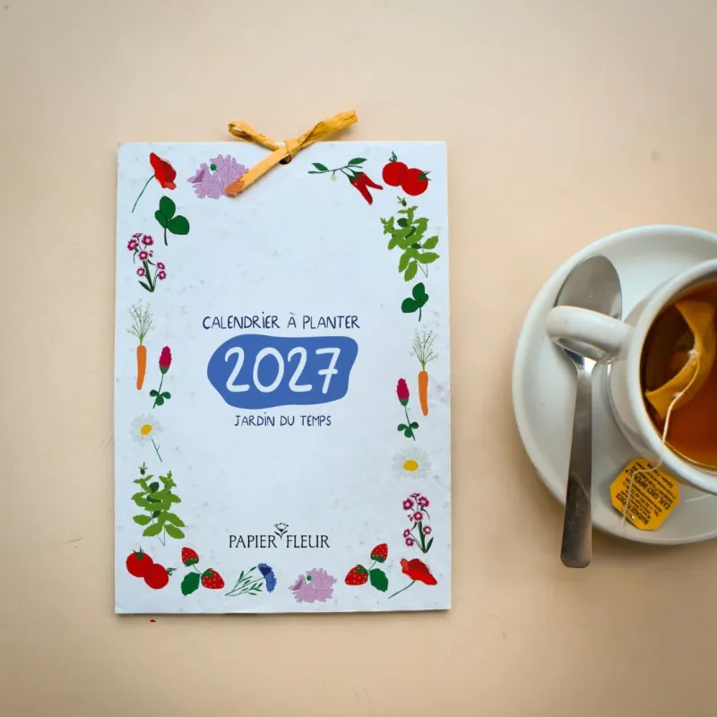 Calendrier à planter 2027 « Jardin du temps », 13 feuilles ensemencées & 13 graines différentes