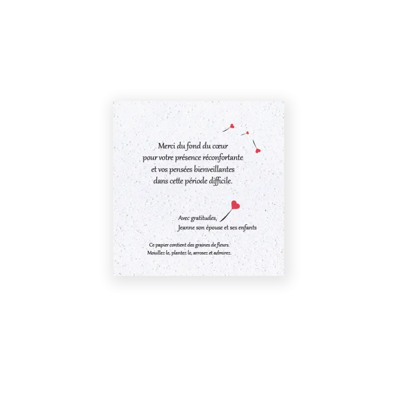 Carte à planter personnalisable - Remerciement décès "Pissenlit" | Papierfleur.fr, le papier qui fleurit