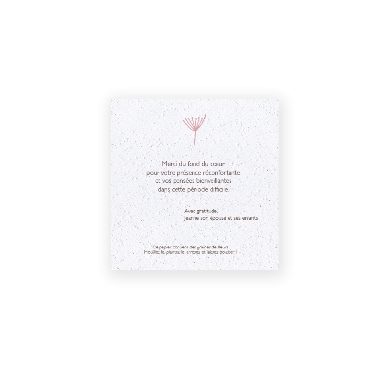 Carte à planter personnalisable - Remerciement décès "Vent" | Papierfleur.fr, le papier qui fleurit
