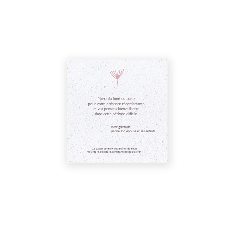Carte à planter personnalisable - Remerciement décès "Vent" | Papierfleur.fr, le papier qui fleurit