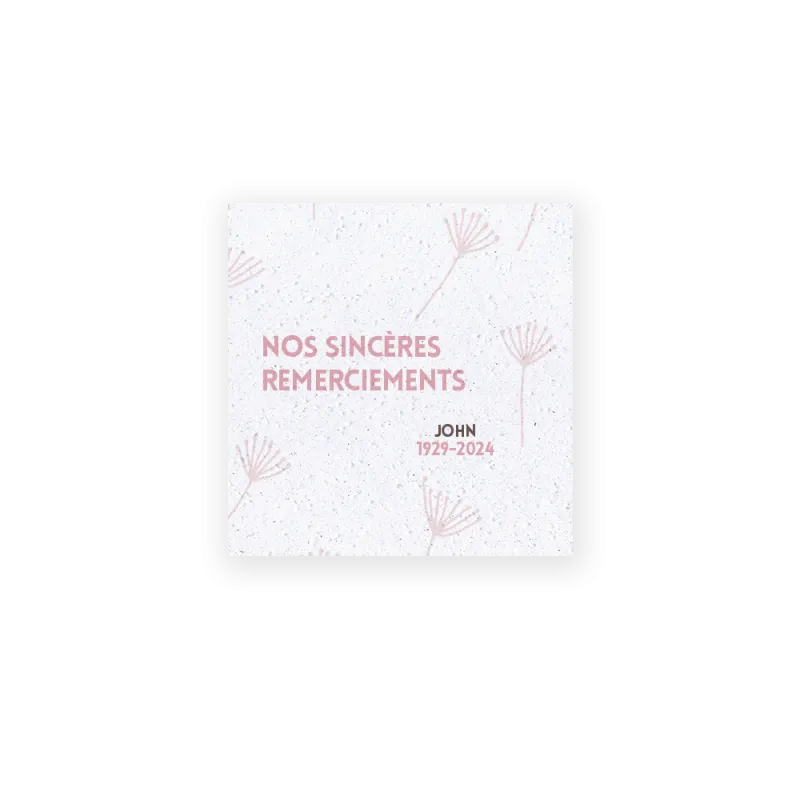 Carte à planter personnalisable - Remerciement décès "Vent" | Papierfleur.fr, le papier qui fleurit