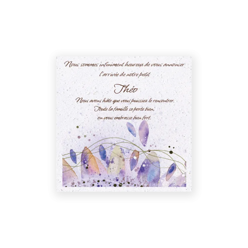 Faire-part de naissance "Lilas" | Papierfleur, le papier qui fleurit