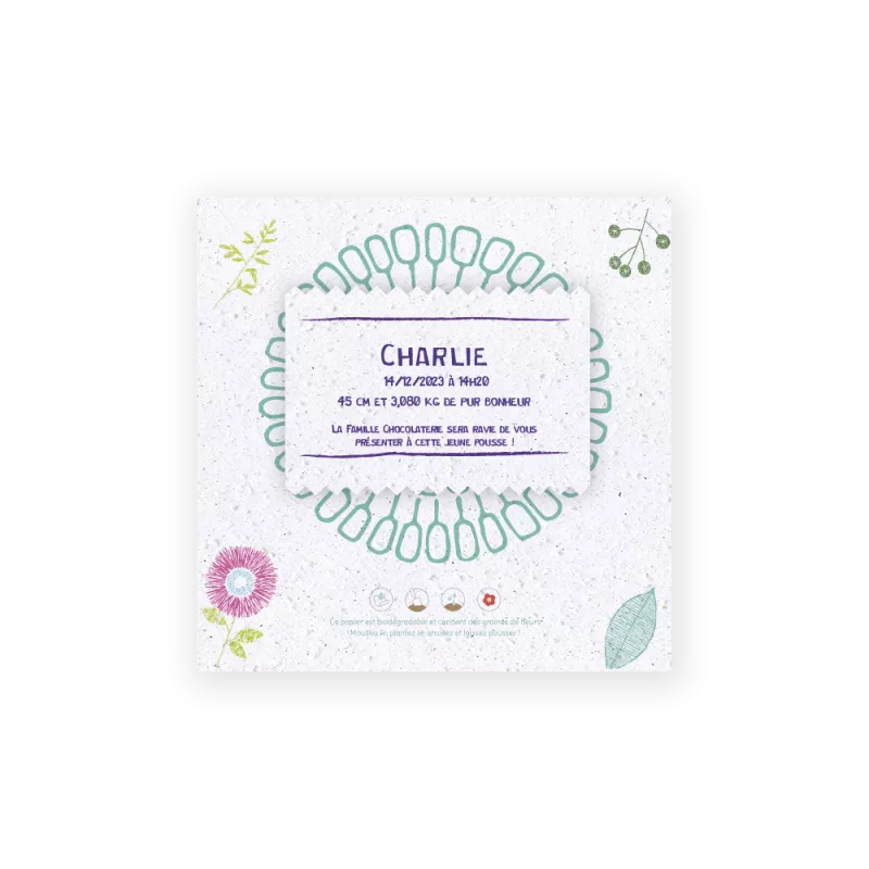 Faire-Part de naissance « éclat végétal » | Papier Fleur le papier qui fleurit
