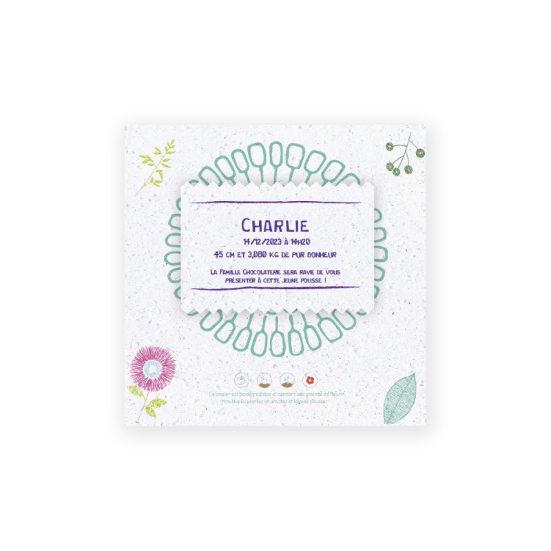 Faire-part de naissance "Fleurs"| Papier Fleur le papier qui fleurit