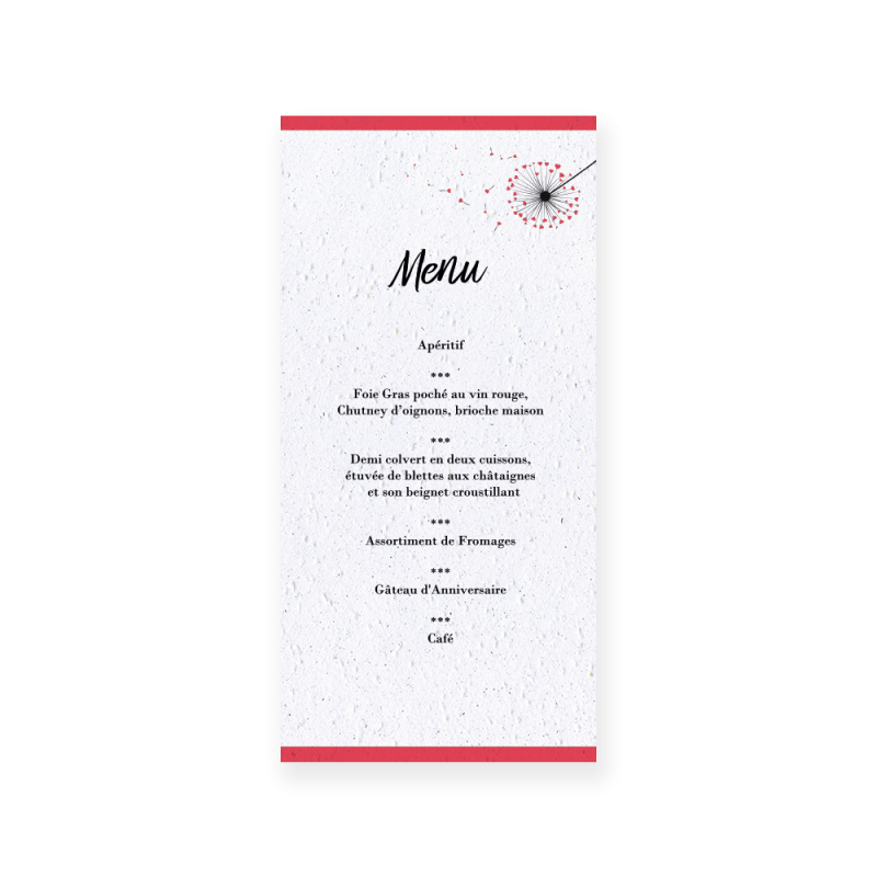 Menu "Pissenlit" mariage | Papierfleur, le papier qui fleurit